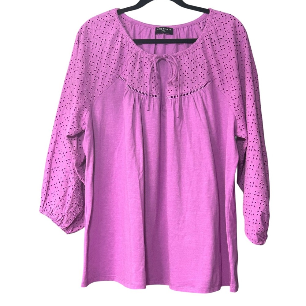 Lane Bryant Top Womens Size 22/24 Purple L/S Drop Shoulder Relaxed Fit Blouse